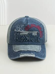 1pc Distressed Washed Letter Embroidered Baseball Cap, Men's Spring/Summer Sun Hat, Outdoor UV Protection Versatile Cap