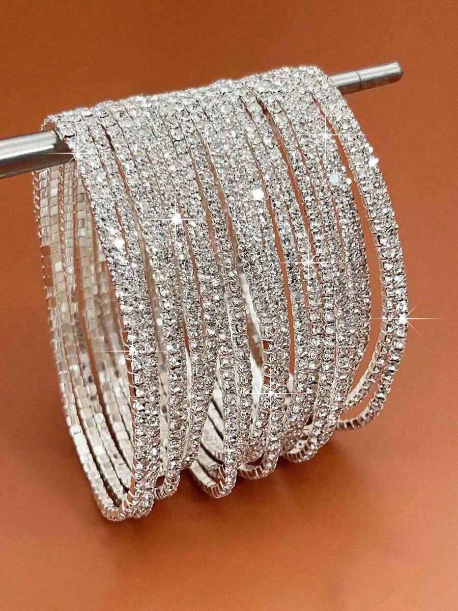 G-S Minimalist Ultra-Thin Sparkling Rhinestone & Silver/Gold Color Tennis Bracelet For Women, Multiple Options