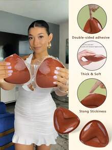 2pcs Brown Reusable Self-Adhesive Bra Lift Tape, Sticky Bra Pad Inserts To Create Fuller Bust Look For Small Chest Women, Suitable For Dresses, Bikinis Or Lightweight Summer Clothes - Brown - View 4