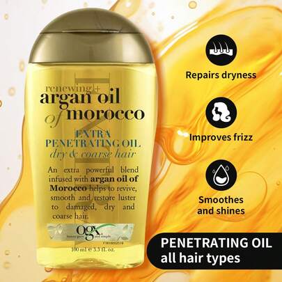  1瓶100毫升 OGX 滋养渗透护发油，深层滋养柔顺发油，适用于干性、受损发质