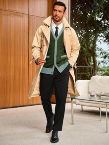 Men's Long Sleeve Button Down Knitted Cardigan Sweater With Pockets, Casual Style - 軍綠色 - 查看 5