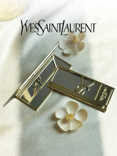 Yves Saint Laurent High-End Golden Portable Makeup Mirror, Makeup Tool Folding Mirror, Touch-Up Makeup, Convenient To Carry, High Quality, A Gift For Friends Or Family, And A Gift For Festivals