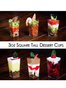 10/20/30个装 3盎司迷你甜点杯（不含勺子），方形甜点杯 - 塑料高直筒慕斯杯、纸杯蛋糕杯、餐饮杯和沙拉杯，小型可重复使用碗，用于盛放派对甜点和开胃菜