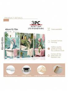 3PCS Blue Ocean Theme Bathroom Wall Art Gator Dolphin And Sea Turtle In Bathtub Picture Wall Decor Tropical Coastal Animals Poster Canvas Print Artwork, Bedroom Decor, Living Room Decor, Office Decor, Dining Room Wall Decoration, Kitchen Decor, Study Room, Corridor, Dormitory Decoration, Bathroom Decor,Ideal Gift For Friends, Wall Arts, Wall Decor, Home Decor, Room Decor, Canvas Wall Art, Posters, Wall Art With Frame, Optional Frame ﻿ ﻿ - Multicolor - View 9