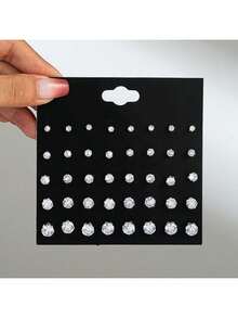 20 Pairs Fashion Sparkling Silver-Tone CZ Stud Earrings Set - Crystal - View 5
