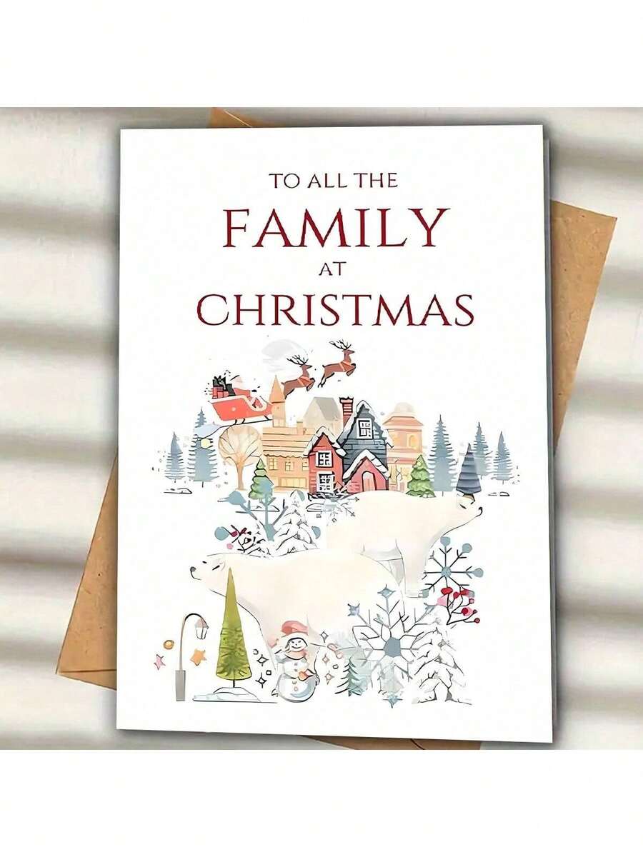 1pc Interesting Christmas Greeting Card With "Merry Christmas To All Families" Text, Decorated With Christmas Elements To Express Warm Christmas Wishes To The Recipient, A Great Gift For Family And Friends On Christmas And Other Special Occasions. - Multicolor - View 1