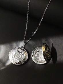 1pc Silver Openable Jesus Pendant Photo Frame Amulet Necklace, Gift To Hold Couple, Family, Pet Photos