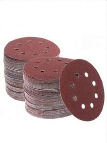 10pcs/30pcs 5-Inch Sanding Discs, Hook And Loop Sanding Pads, Sanding Discs, 8-Hole Red Sandpaper, Medium-Low Grit Assortment, Suitable For 40/80/100/120/150/180/240/320/400/600 Grit Sanders, 5-Inch, 8-Hole Round Sanding Discs - Red - View 1