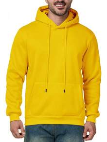 Mens Casual Long Sleeve Drawstring Athletic Hooded Pullover Sweatshirt With Pockets, Fashionable - Yellow - View 1