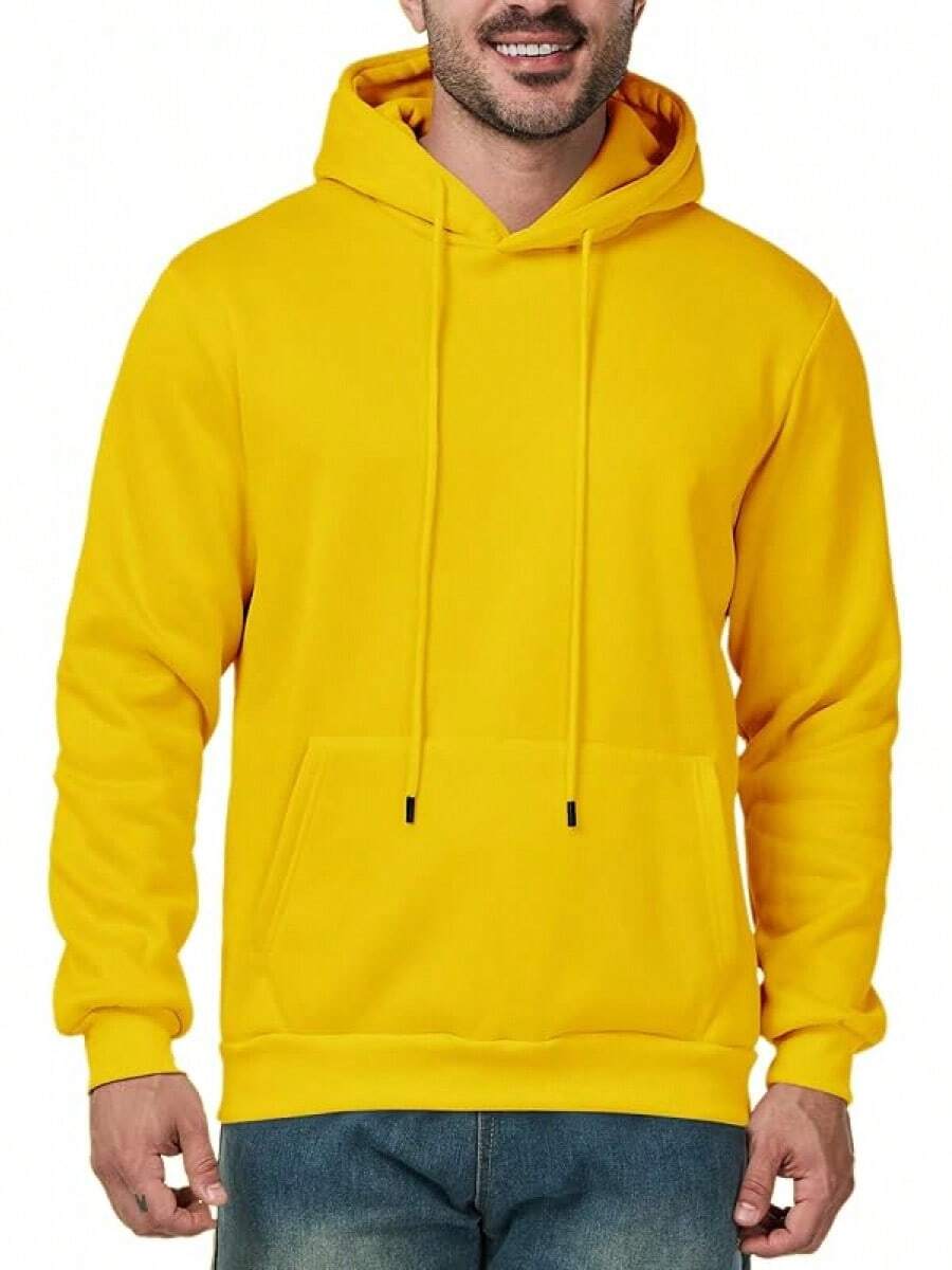 Mens Casual Long Sleeve Drawstring Athletic Hooded Pullover Sweatshirt With Pockets, Fashionable - Yellow - View 1