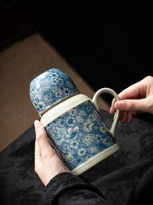 1 Set Ash Gray Cracked Ceramic Teapot With 1 Cup And 1 Lid, Retro Small Insulated Teapot, Ceramic Infuser Teapot, Office Water Cup, Suitable For Gifts Or Home Use - Multicolor - View 6