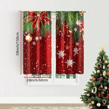 ستارتان لنافذة عيد الميلاد - مزينتان بنقوش أشجار صنوبر خضراء وحمراء، مزينتان بنجوم وفيونكات ذهبية وثلوج، مثالية للغرفة المعيشية والنوم والمطبخ والحمام. تتميز الستائر بتصميم جيب القضيب لحماية الخصوصية، خيار مثالي للغرفة المعيشية. - متعدد الألوان - مشاهدة 15