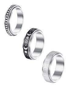 CIZME 3 件装旋转环，缓解焦虑，不锈钢抗焦虑环，可旋转旋转环，清凉减压，男女通用，尺寸 6/7/8/9/10 - 多色-3pcs - 查看 21