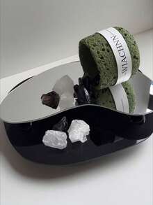 1 pieza Bandeja de espejo acrílico negro asimétrico de lujo, base para vela/difusor de estilo INS, prop de fotografía, decoración de consola de entrada del hogar, para colección de vacaciones en la playa, baño, dormitorio, gran capacidad - Multicolor - Ver 3