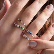 1pc Customized Personalized Birthday Stone Inlaid Carved Ring With 1pc, Customized 1-6 Birthstones, Perfect For Mother's Day, Valentine's Day, Anniversaries, Birthdays, Christmas, Graduation Ceremonies, Family Occasions, Personalized Gifts For Friends, Classmates, And Family - Silver - View 3