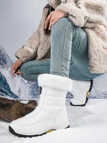 Women's Fashion Snow Boots, Solid Color, Round Toe, Ultrafine Fiber Outer, Fabric Lining, Rubber Sole, Thickened Cushioning, Warm Fleece Lining, Outdoor Footwear - 白色 - 查看 4