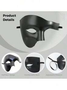 Máscara Hemisférica, Máscara Veneziana Leve de Fantasma, Máscara Feminina, Máscara Masculina. Presentes do Dia dos Namorados, Presentes de Festival, Presentes de Aniversário, Máscaras de Baile de Máscaras, Máscaras da Moda, Máscaras Sexy e Interessantes para Olhos para Fantasias de Halloween - Preto - Visão 3
