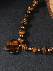 Elegant Vintage Inspired Tigers Eye Cat's Eye Stone Beaded Heart Pendant Necklace For Women Men Perfect For Parties Birthdays Everyday Glamour(No Card)