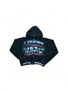 Personalized Printed Zip Sweater Long Sleeve Pullover Hoodie Vintage Jacket Street - màu đen - Xem 2