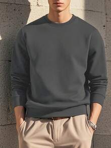 GRDR Men's Casual Solid Color Crew Neck Sweatshirt - Dark Grey - View 2