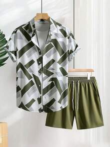 Men Shirt Co-Ords - Green - View 2