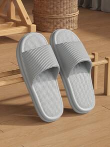 Men's Striped Slippers Size 48-49, Casual Flat Slip-On Sandals, Open Toe House Shoes, Couple's Spring/Summer Slides - Grey - View 16