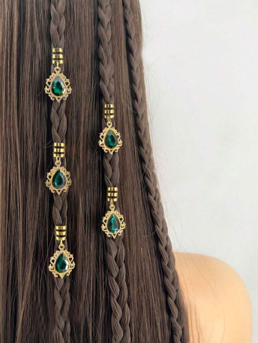 5 chiếc mặt dây chuyền hình giọt nước rỗng đính đá nhiều màu sắc, phụ kiện trang sức tự làm, kẹp tóc trang trí, càng cua, kẹp tóc, ghim cài tóc. - Vàng (kim cương giả màu xanh đậm) - Xem 1