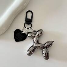 1pc DIY Phone Charm Laser Balloon Dog Keychain Pendant, Candy Color Heart Decor Accessories