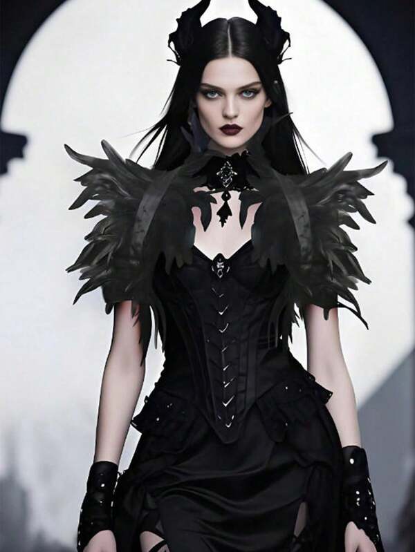 1 pieza Accesorio de disfraz de estilo gótico con chal, chaleco, cuello falso, hombreras y capa, adecuado para Halloween, carnaval y actuaciones de adultos