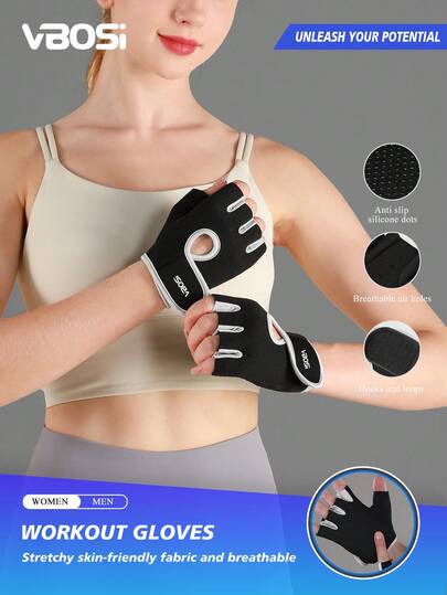 VBOSI 1 Pair Half Finger Adjustable Breathable Sports Gloves For Weightlifting Dumbbell Cycling Fitness Training Gym Accessories, Sport, Gym, Home Exercise, Women's Gym Gloves, Boxing Gloves, Gym Gloves, Gym Gloves, Men's Gym Gloves