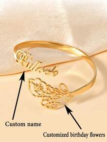 1pc Customizable Birthday Flower Name Bracelet, Personalized Name Bracelet, Gold Color Bracelet, Stainless Steel Jewelry, Gold/Silver Available, Personalized Bracelet, Bridesmaid Gift, Birthday Gift, Surprise Gift, Valentine's Day Gift, Mother's Day Gift, Ramadan Gift, Gift For Mother, Lover, Girlfriend, Best Personalized Gift - Multicolor - View 8