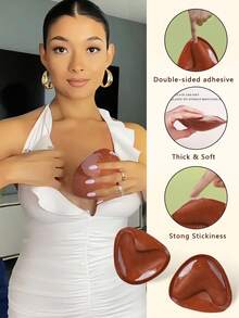 2pcs Brown Reusable Self-Adhesive Bra Lift Tape, Sticky Bra Pad Inserts To Create Fuller Bust Look For Small Chest Women, Suitable For Dresses, Bikinis Or Lightweight Summer Clothes - Brown - View 2