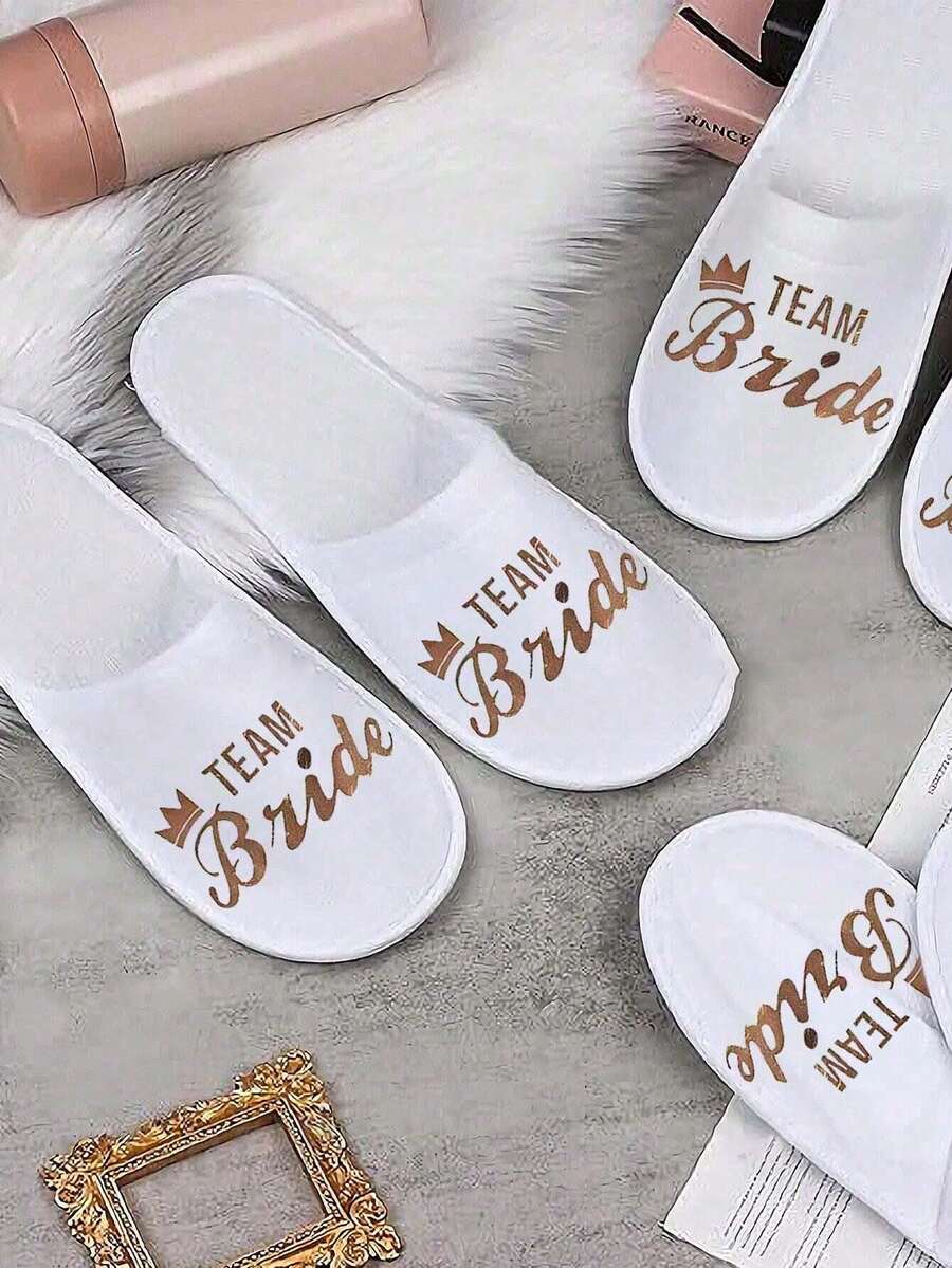 1 pereche papuci de nuntă, papuci de hotel de unică folosință, cu litere englezești, din material nețesut lucios, pentru petrecere, consumabile de nuntă