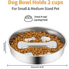 1PC Slow Feeder Dog Bowl - 2 Cups Stainless Steel Dog Slow Feeder Food Bowl, Metal Non-Slip Lick Plate,Puppy Or Cat Food Holder,Pet Supplies,Puzzle Maze Dish For Small & Medium Sized Breeds