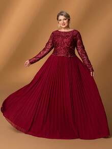 Faeriesty Mosy Plus Size Elegant Round Neck Long Sleeve A-Line Mother Of The Bride Gown: Timeless Design For Weddings, Formal Galas, Black-Tie Dinners, Charity Balls, Evening Soirees