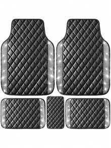 2件/3件/5件套亮面汽车脚垫 - 菱形绗缝皮革材质 | 防滑脚跟垫，防水 | 通用型，适用于轿车、SUV、卡车、轿车 | 女性及女孩的理想之选 - 款式A - 查看 18