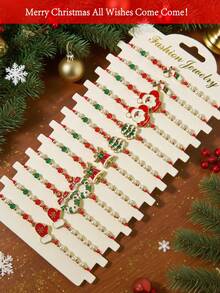 1/6/12 件 3D 圣诞手链套装、手工编织手链首饰套装、圣诞老人圣诞礼物、圣诞树、花环、拐杖糖、手套、铃铛、雪花、蝴蝶结和其他圣诞元素、女士多层手链、手链吊坠、可调节串珠手链、Y2K 手链 - 款式3 - 查看 8