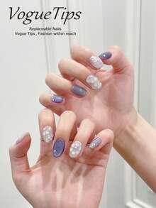 10pcs Handmade Nail Tips, Starry Sky Design, Short Round Wear Nails XS/S/M/L, Short Press-On Nails In Purple & Gray, Elegant & Charming, High-Quality Handcrafted Wear Nails, Short Nails, Slouchy Person Quick Stick-On Wear Nails, Press-On Acrylic Nails