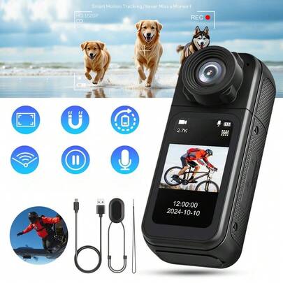 Digital Mini Camera Lightweight Thumb Camera 180° Rotating Lens, 128GB 35g 2.7K HD Video Go Pro Sports Photo Action Cam, WiFi Body Video Hidden Photographic Subminiature Recording Bodycam, Camcorder, Cameras For Photography Hands-Free Multi-Scene Recording With WiFi APP & Magnetic Anti-Loss Design