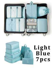 7/8/9/10pcs Travel Packing Cubes, Compression Organizer Bags, Luggage Organizer, Clothing Storage Bags Set, Includes: Cosmetic Bag, Waterproof Multi-Function Organizer, Garment Bag, Holiday Travel Essentials, Shoe Bag, Foldable Storage Box, Collapsible Underwear & Socks Organizer, Travel Packing Cubes, Luggage Organizer