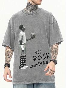 Short Sleeve Rock Plan Print Tee Shirt For Summer, Casual Tees For Men