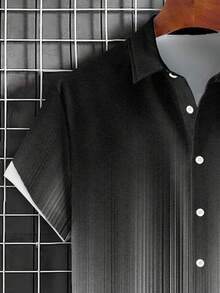 Vintage Ombre Stripe 3D Digital Print Button Pocket Short Sleeve Shirt For Men, Plus Size - Black - View 5