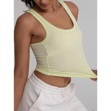 Women Rib Tank Top Padded Workout Top Square Neck Crop Tank Fitted Basic Cami Tops - Lime Green - View 6