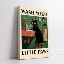 1 件“洗洗你的小爪子”帆布印刷海报 - 水槽边的奇思妙想黑猫，现代墙壁艺术装饰，适用于家庭、卧室、客厅、厨房、浴室、室内壁挂、猫咪装饰 - 彩色 - 查看 13