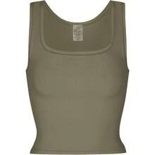 Women Rib Tank Top Padded Workout Top Square Neck Crop Tank Fitted Basic Cami Tops - Olive Vibe - View 2