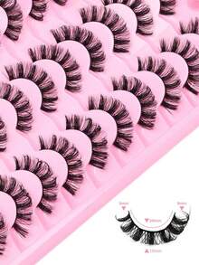 20 对全条睫毛 D 卷假睫毛蓬松仿貂毛睫毛适合日常派对约会婚礼化妆使用 - 黑色 - 查看 4