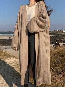 EAVA Damen koreanischer Stil, entspannter und müheloser Look, Glockenärmel, einfarbiger lässiger Strick-Cardigan mit Langarm für Herbst/Winter