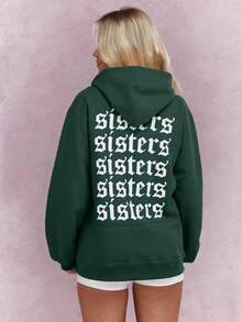 Sudadera de Mujer Con Capucha y Bolso Delantero, Comoda y Calientita con leyenda de Sisters frente y espaldas - Verde - Ver 1