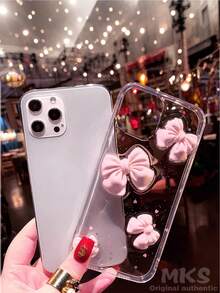 1 件全新闪亮蝴蝶结亚克力二合一手机壳，3D 蝴蝶结手机壳，适用于 11 12 13 14 15 16 Pro Max，节日礼物，女生礼物 Galaxy S23S24S25uS25 Edge 防水防震防摔防刮 - 粉色 - 查看 3