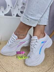 Women's Platform Sneakers, Beautiful, Comfortable And Resistant (LARGE SIZE) - 全息白 - 查看 3